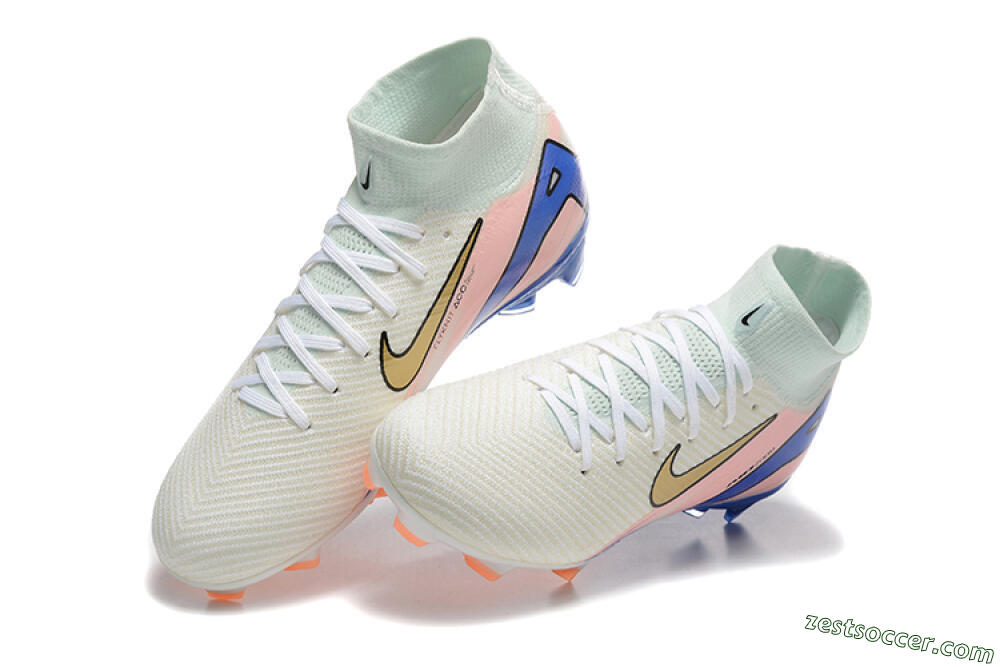 Nike Air Zoom Mercurial Superfly 10 Elite FG High-Tops Soccer Cleats - White/Gold/Blue/Pink 3