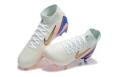 Nike Air Zoom Mercurial Superfly 10 Elite FG High-Tops Soccer Cleats - White/Gold/Blue/Pink