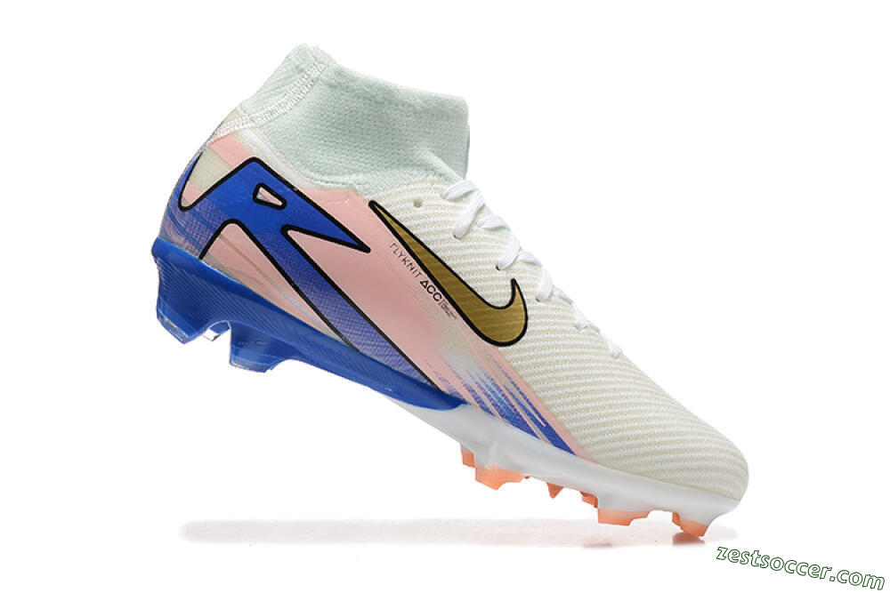 Nike Air Zoom Mercurial Superfly 10 Elite FG High-Tops Soccer Cleats - White/Gold/Blue/Pink 4