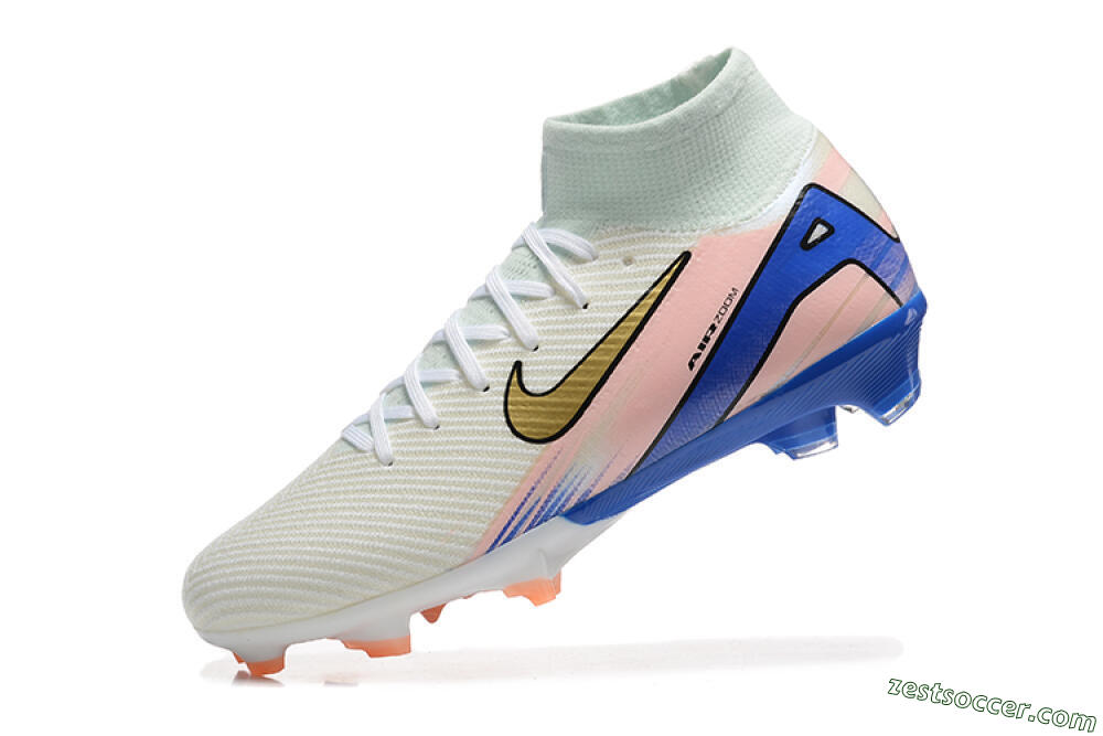 Nike Air Zoom Mercurial Superfly 10 Elite FG High-Tops Soccer Cleats - White/Gold/Blue/Pink 5