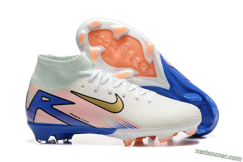 Nike Air Zoom Mercurial Superfly 10 Elite FG High-Tops Soccer Cleats - White/Gold/Blue/Pink 0