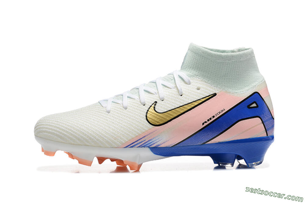 Nike Air Zoom Mercurial Superfly 10 Elite FG High-Tops Soccer Cleats - White/Gold/Blue/Pink 2