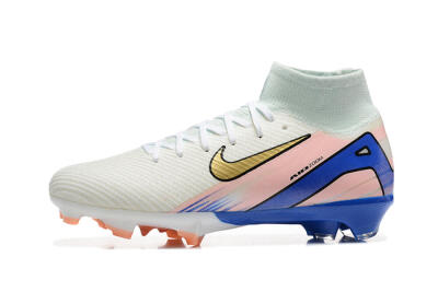 Nike Air Zoom Mercurial Superfly 10 Elite FG High-Tops Soccer Cleats - White/Gold/Blue/Pink