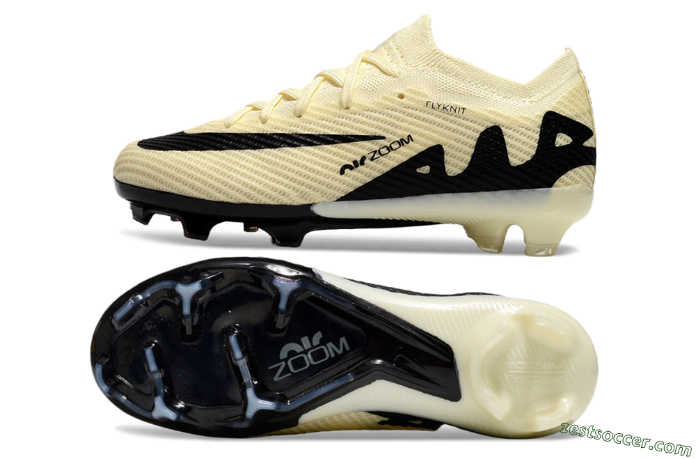 Kids Nike Air Zoom Mercurial Vapor 15 Elite FG Low-Tops Soccer Cleats - Beige/Black 1