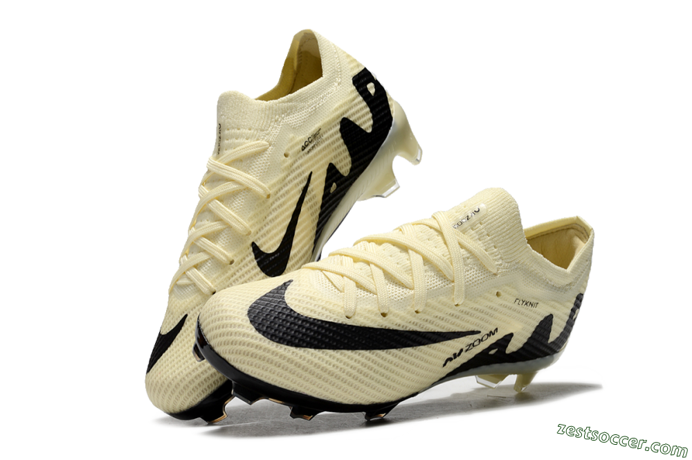 Kids Nike Air Zoom Mercurial Vapor 15 Elite FG Low-Tops Soccer Cleats - Beige/Black 3
