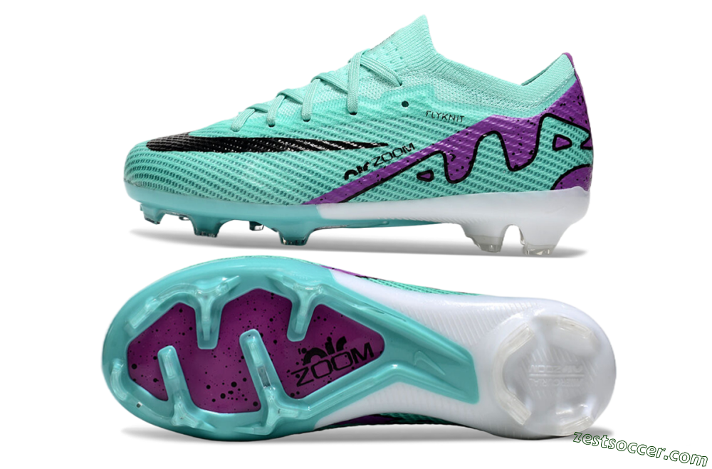 Kids Nike Air Zoom Mercurial Vapor 15 Elite FG Low-Tops Soccer Cleats - Jade/Purple/Black 1