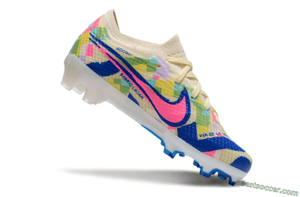 Kids Nike Air Zoom Mercurial Vapor 15 Elite FG Low-Tops Soccer Cleats - Beige/Blue/Yellow/Pink 4