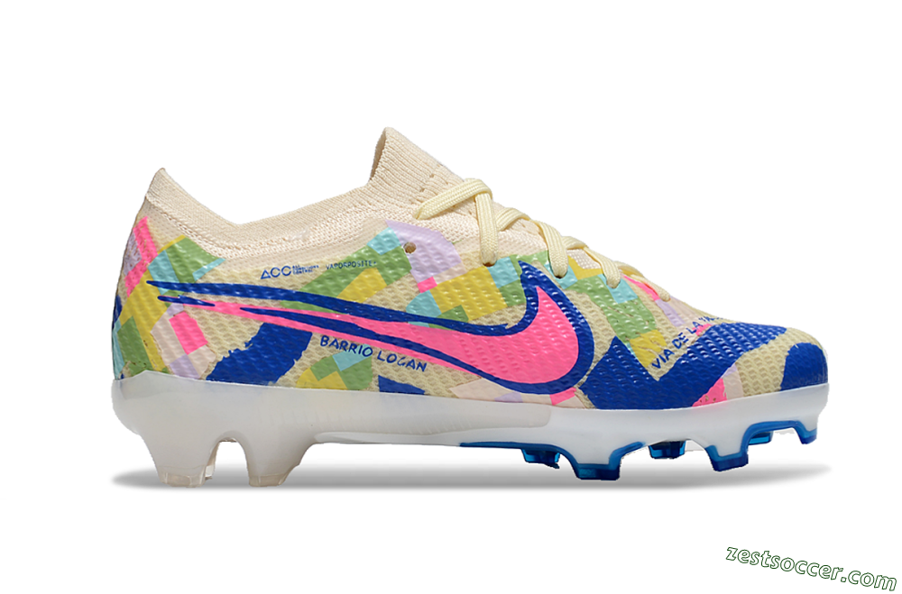 Kids Nike Air Zoom Mercurial Vapor 15 Elite FG Low-Tops Soccer Cleats - Beige/Blue/Yellow/Pink 7
