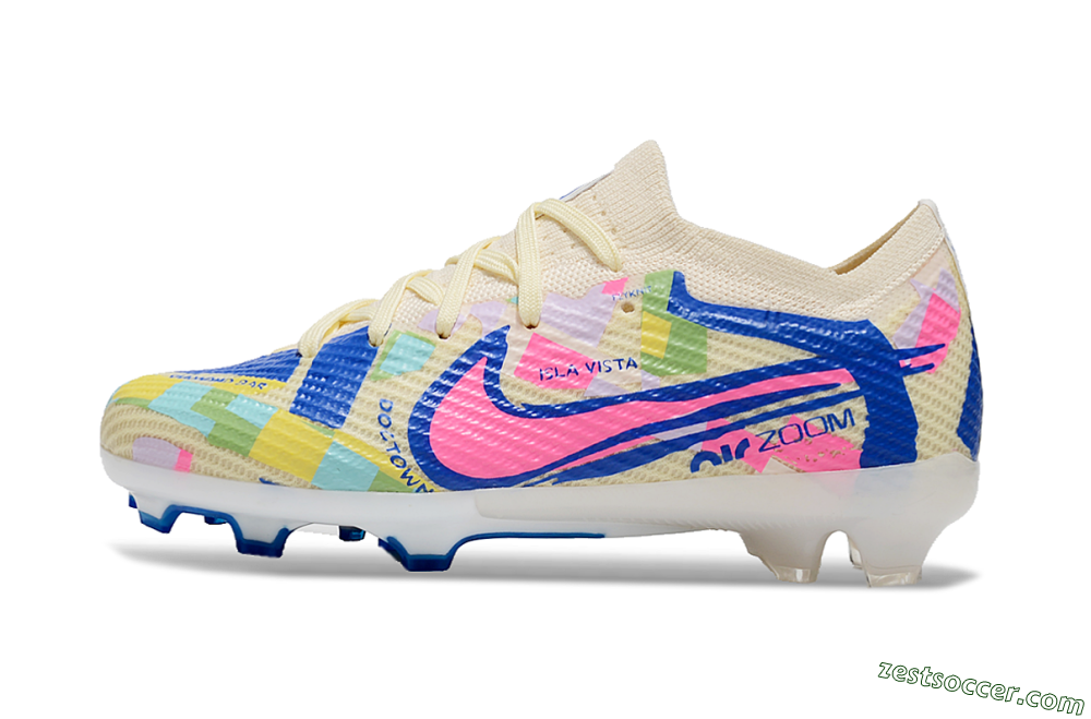 Kids Nike Air Zoom Mercurial Vapor 15 Elite FG Low-Tops Soccer Cleats - Beige/Blue/Yellow/Pink 2