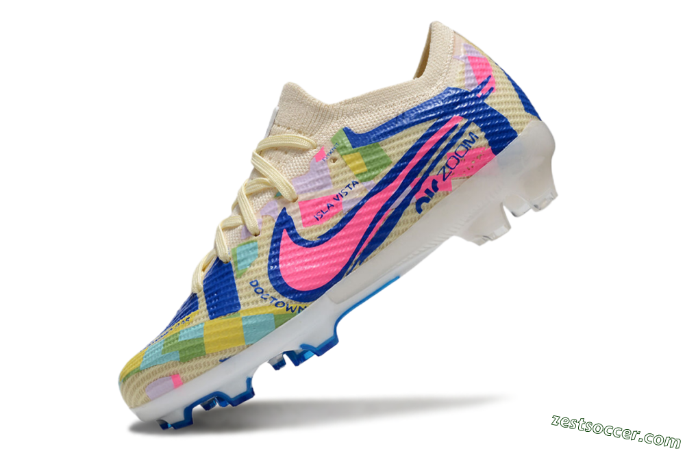 Kids Nike Air Zoom Mercurial Vapor 15 Elite FG Low-Tops Soccer Cleats - Beige/Blue/Yellow/Pink 5