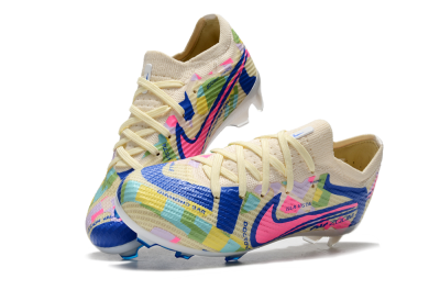 Kids Nike Air Zoom Mercurial Vapor 15 Elite FG Low-Tops Soccer Cleats - Beige/Blue/Yellow/Pink