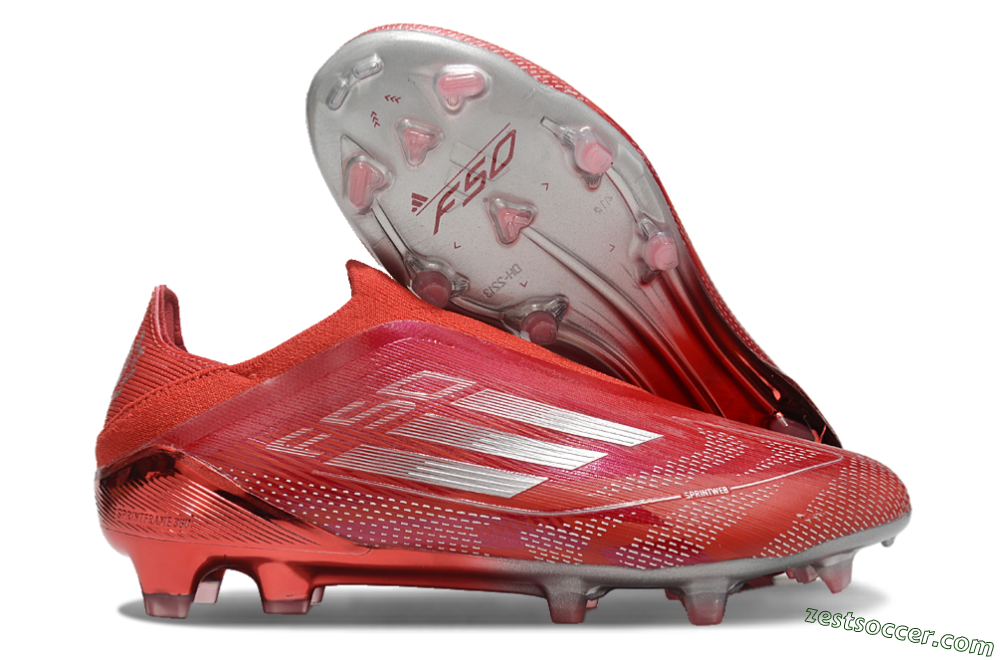 Adidas F50 Elite Laceless FG Low-Tops Soccer Cleats - Red/Silver 0