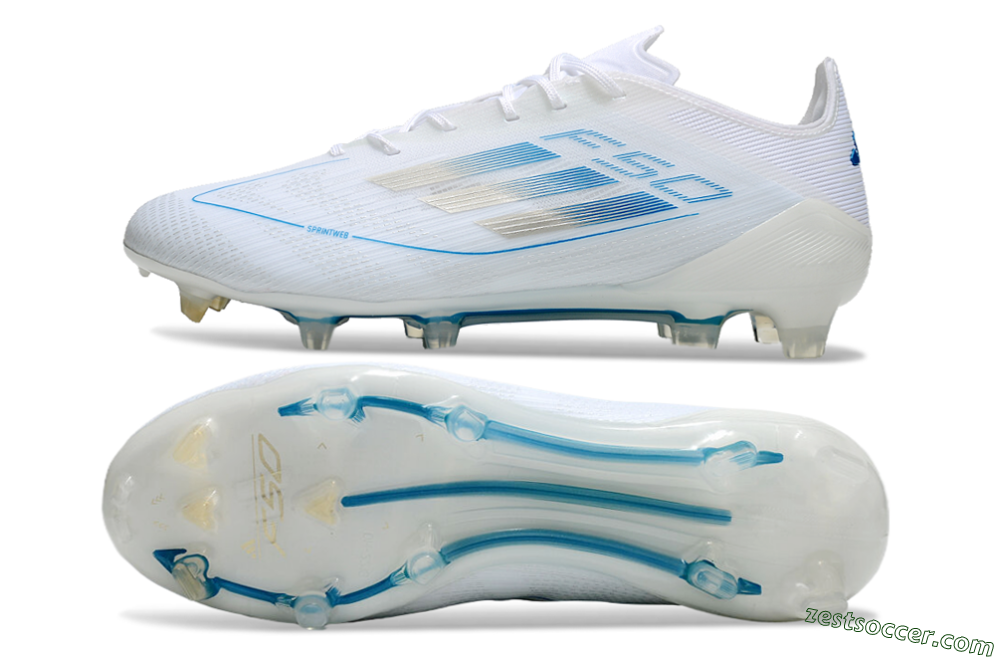 Adidas F50 Elite FG Low-Tops Soccer Cleats - White/Silver/Blue 1