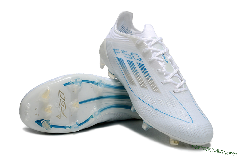 Adidas F50 Elite FG Low-Tops Soccer Cleats - White/Silver/Blue 3