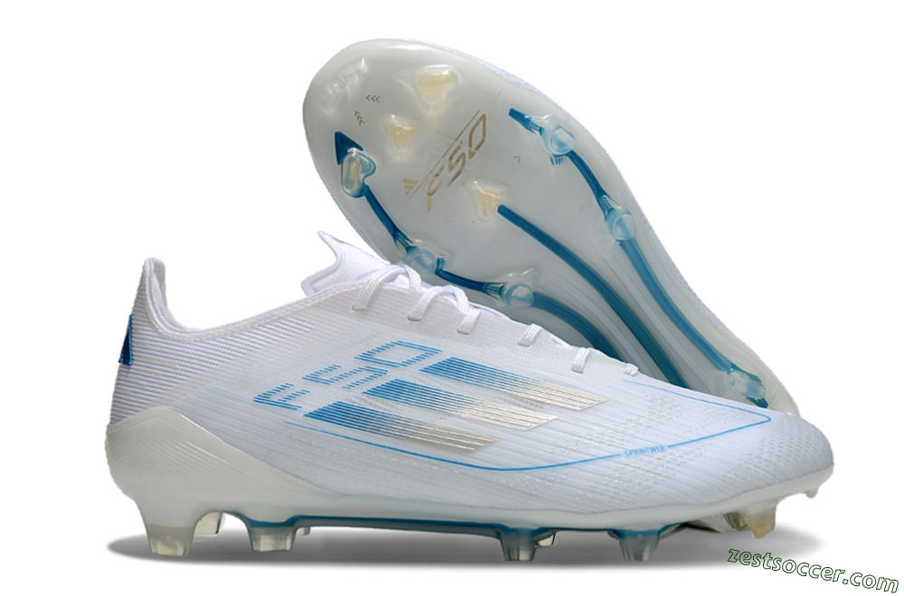 Adidas F50 Elite FG Low-Tops Soccer Cleats - White/Silver/Blue 0