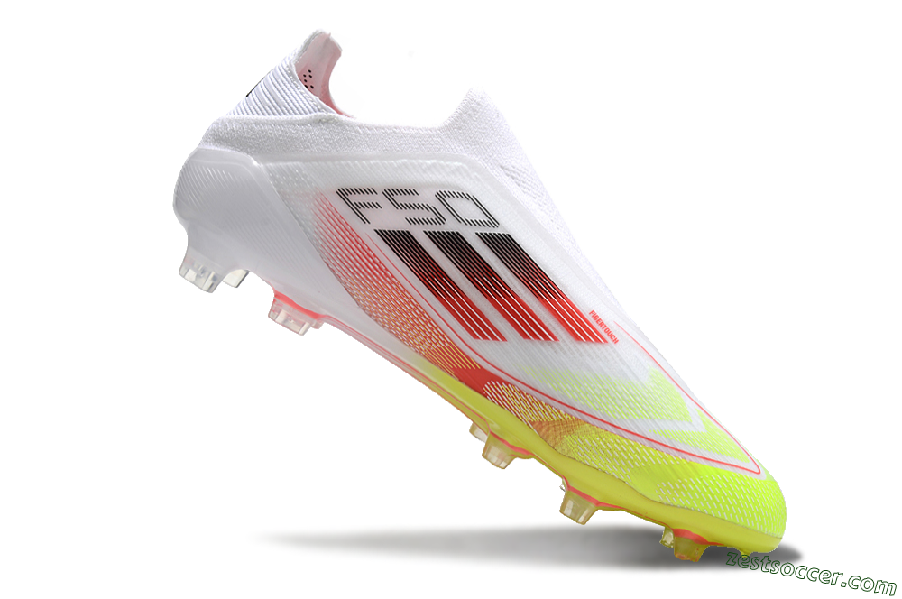 Adidas F50 Elite Laceless FG Low-Tops Soccer Cleats - White/Yellow/Red 4