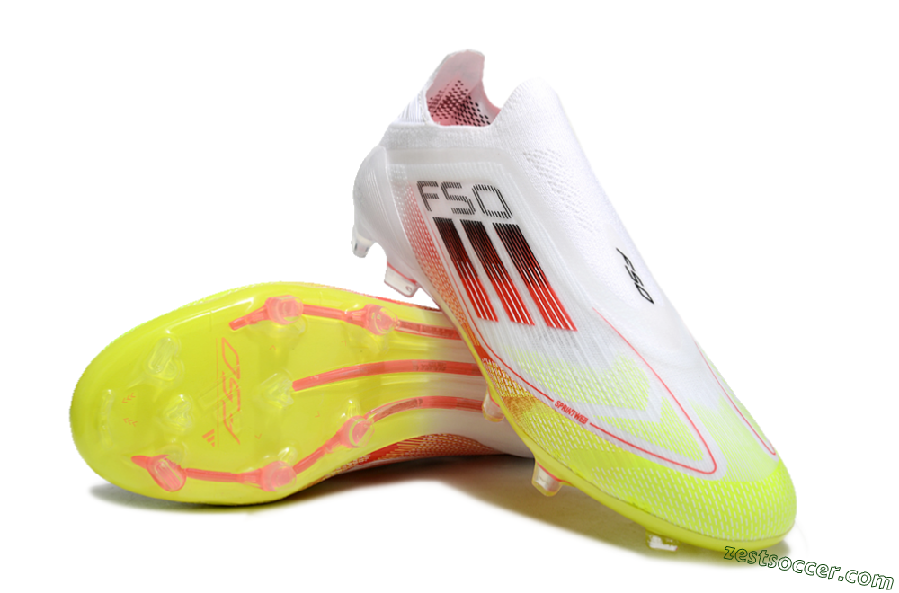 Adidas F50 Elite Laceless FG Low-Tops Soccer Cleats - White/Yellow/Red 3