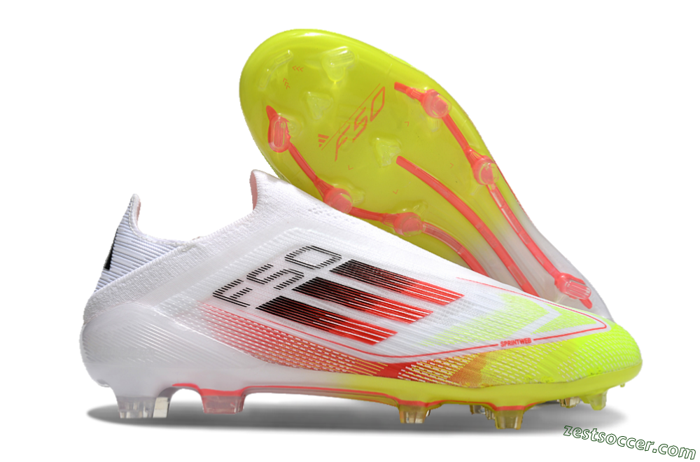 Adidas F50 Elite Laceless FG Low-Tops Soccer Cleats - White/Yellow/Red 0