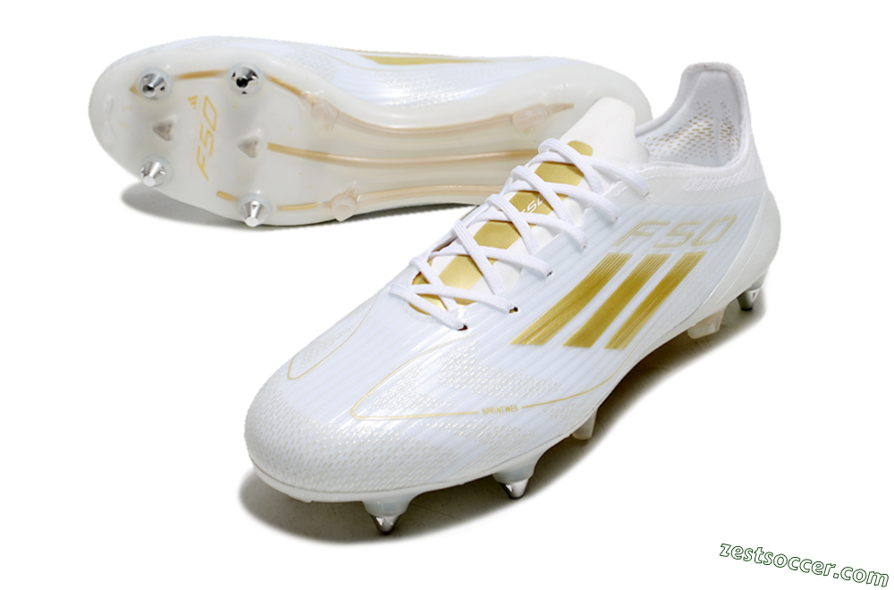 Adidas F50 Elite SG Low-Tops Soccer Cleats - White/Gold/Silver 3