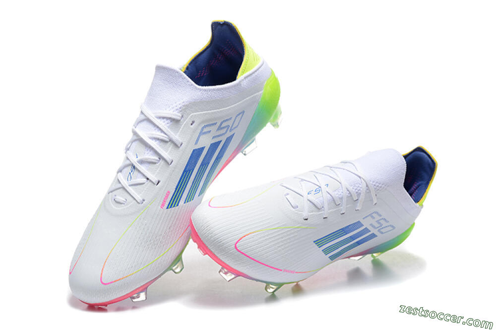 Adidas F50 Elite FG Low-Tops Soccer Cleats - White/Blue/Yellow/Pink 3