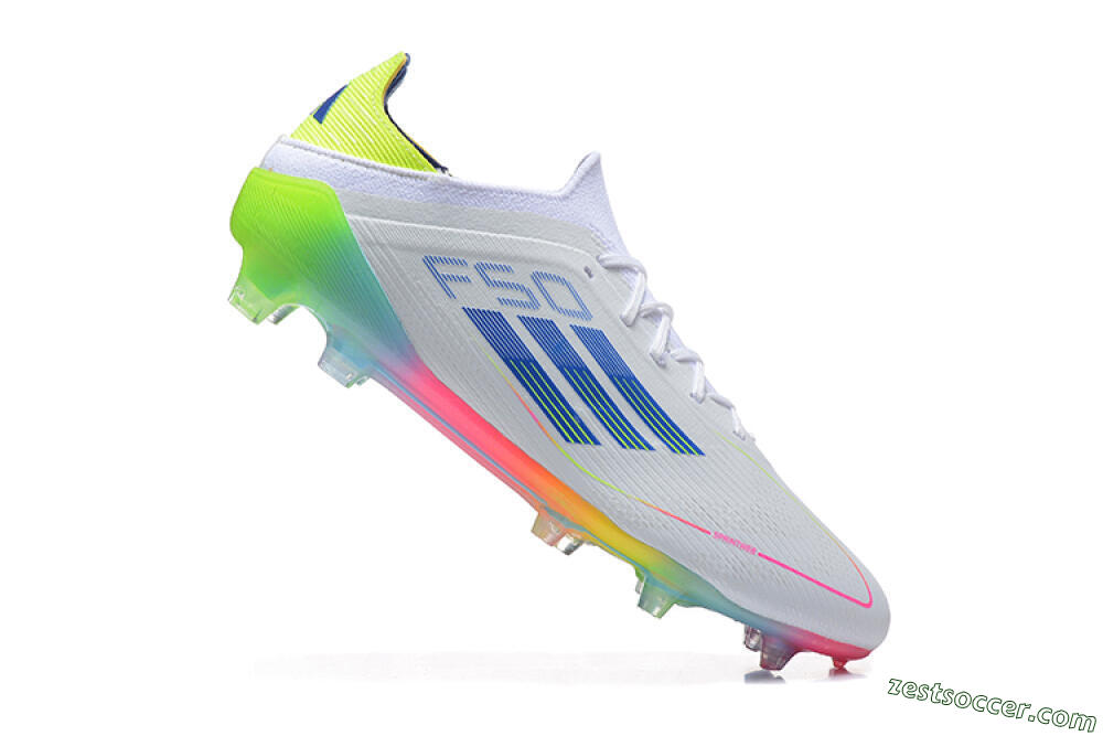 Adidas F50 Elite FG Low-Tops Soccer Cleats - White/Blue/Yellow/Pink 4
