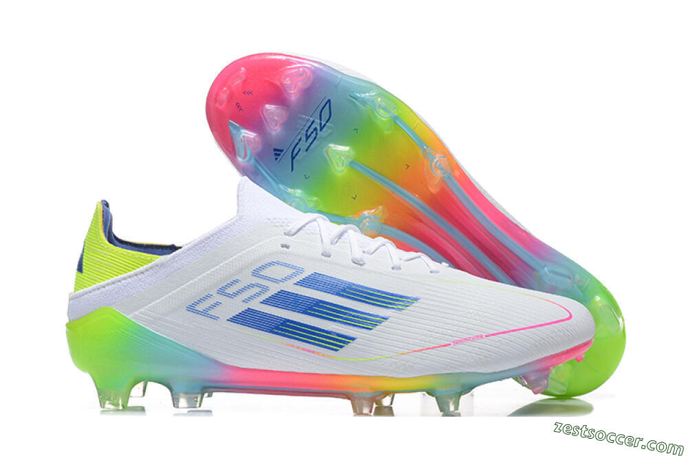 Adidas F50 Elite FG Low-Tops Soccer Cleats - White/Blue/Yellow/Pink 0