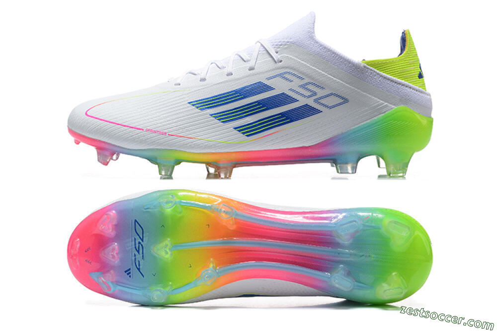 Adidas F50 Elite FG Low-Tops Soccer Cleats - White/Blue/Yellow/Pink 1