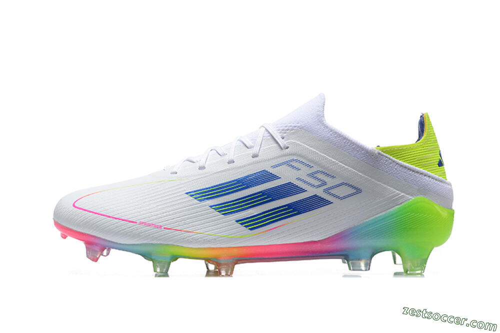 Adidas F50 Elite FG Low-Tops Soccer Cleats - White/Blue/Yellow/Pink 2