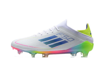 Adidas F50 Elite FG Low-Tops Soccer Cleats - White/Blue/Yellow/Pink