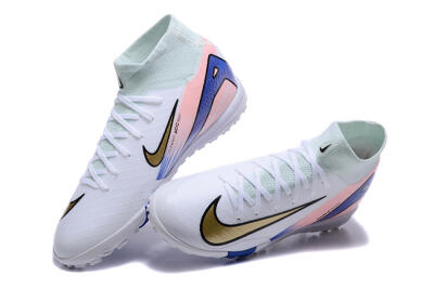 Nike Air Zoom Mercurial Superfly 10 Elite TF High-Tops Soccer Shoes - White/Gold/Blue/Pink