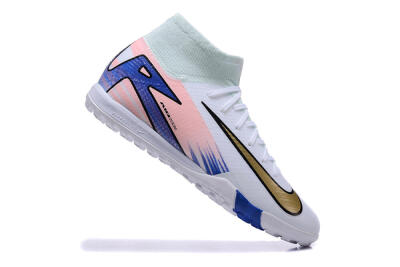 Nike Air Zoom Mercurial Superfly 10 Elite TF High-Tops Soccer Shoes - White/Gold/Blue/Pink