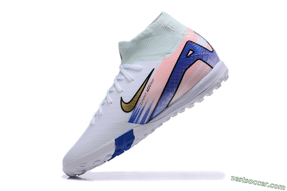 Nike Air Zoom Mercurial Superfly 10 Elite TF High-Tops Soccer Shoes - White/Gold/Blue/Pink 5