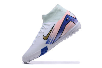 Nike Air Zoom Mercurial Superfly 10 Elite TF High-Tops Soccer Shoes - White/Gold/Blue/Pink