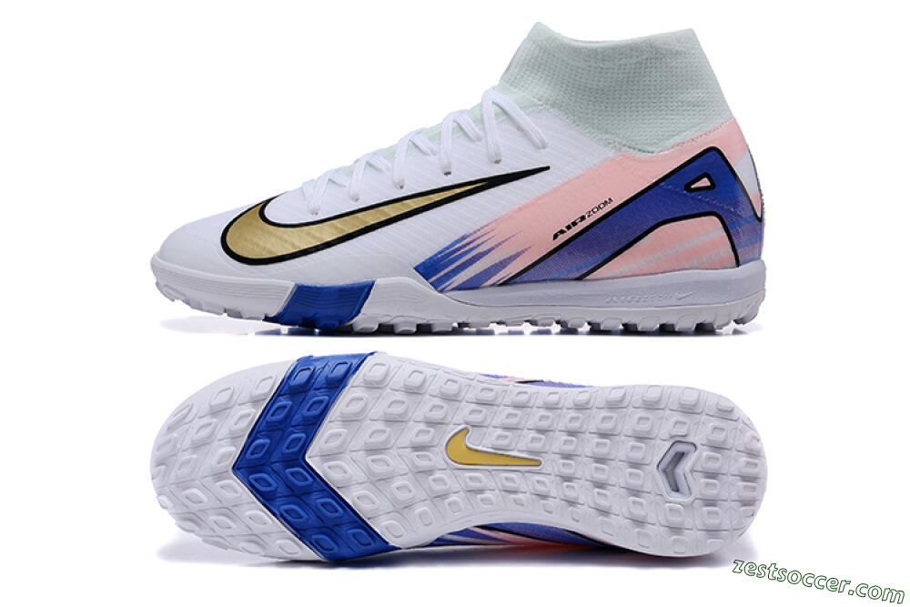 Nike Air Zoom Mercurial Superfly 10 Elite TF High-Tops Soccer Shoes - White/Gold/Blue/Pink 1