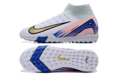 Nike Air Zoom Mercurial Superfly 10 Elite TF High-Tops Soccer Shoes - White/Gold/Blue/Pink