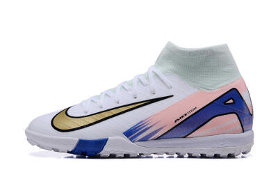 Nike Air Zoom Mercurial Superfly 10 Elite TF High-Tops Soccer Shoes - White/Gold/Blue/Pink