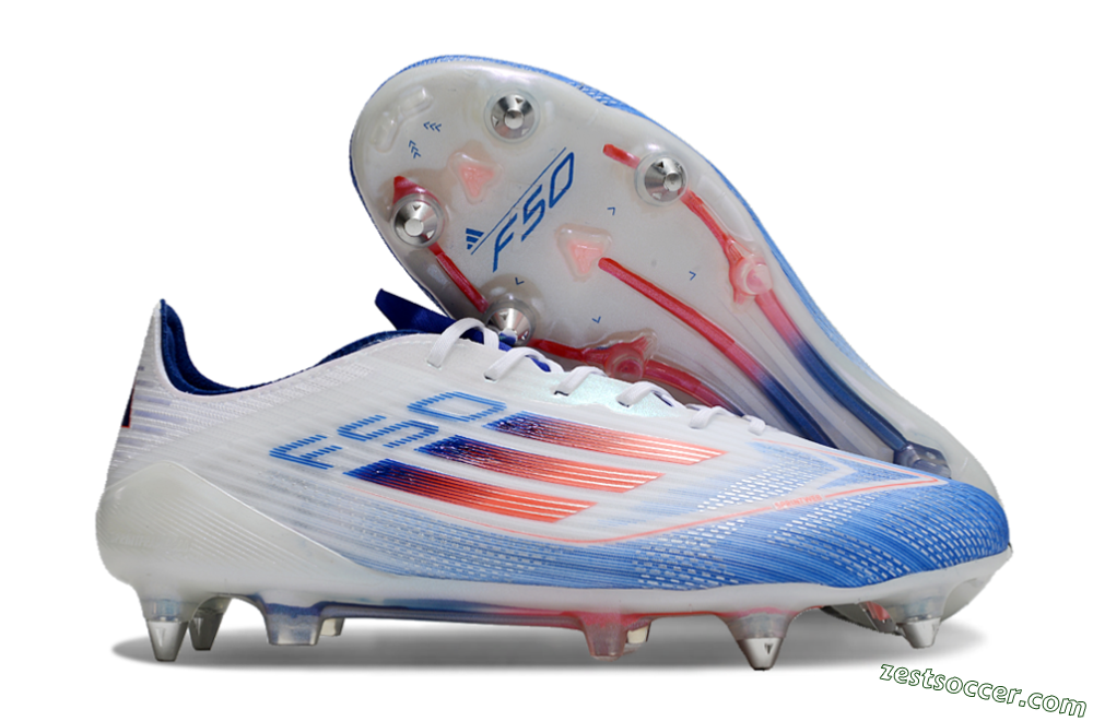 Adidas F50 Elite SG Low-Tops Soccer Cleats - White/Blue/Red 0