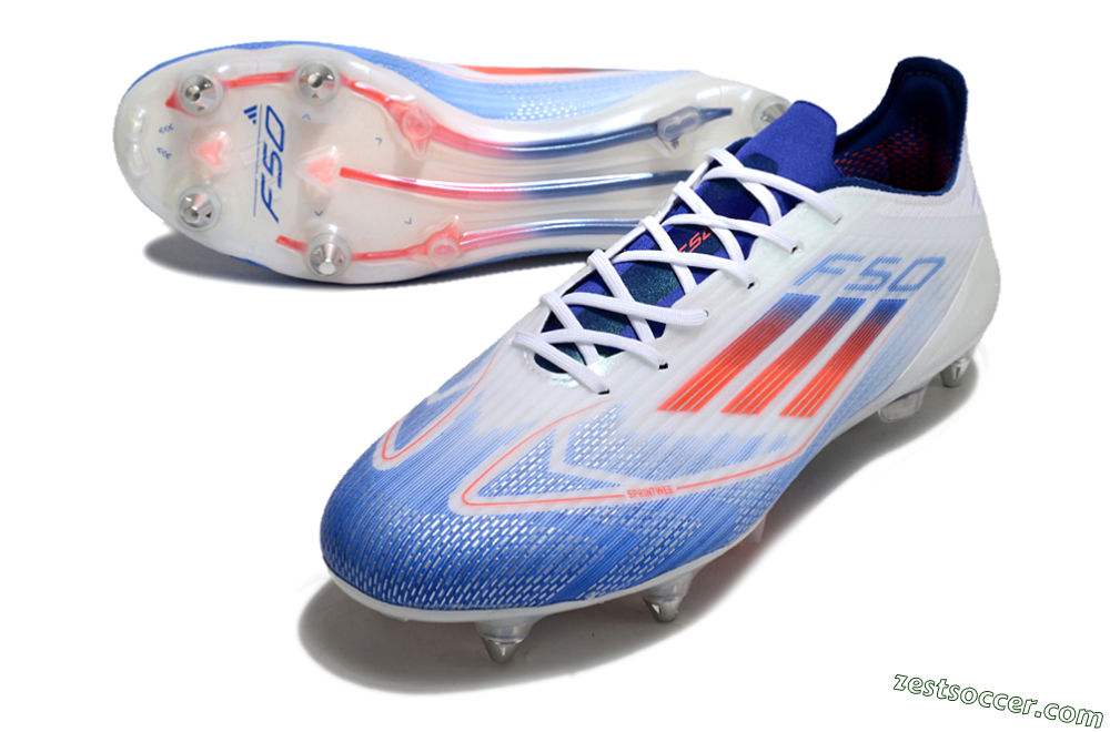 Adidas F50 Elite SG Low-Tops Soccer Cleats - White/Blue/Red 3