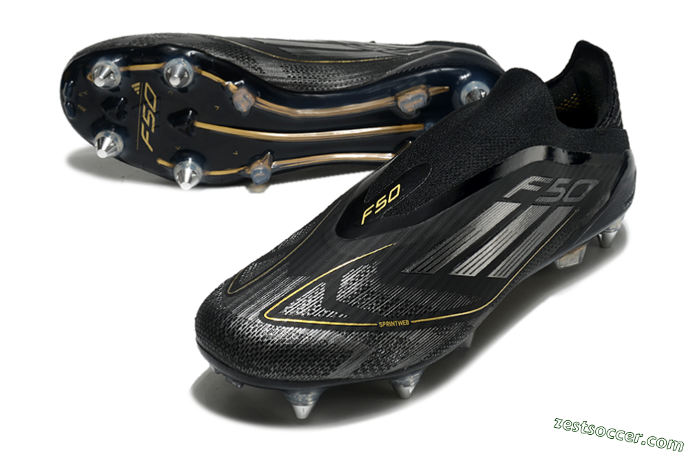 Adidas F50 Elite Laceless SG Low-Tops Soccer Cleats - Black/Silver/Gold 3