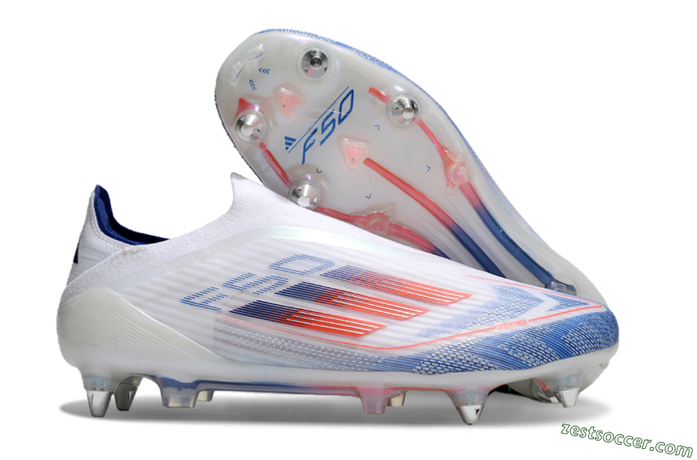 Adidas F50 Elite Laceless SG Low-Tops Soccer Cleats - White/Blue/Red 0