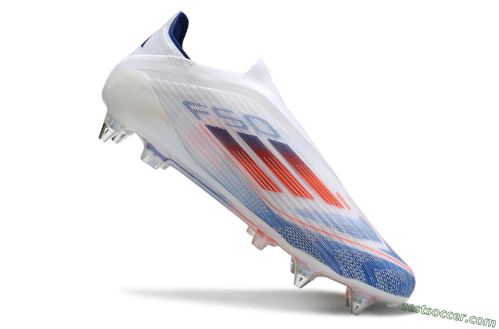 Adidas F50 Elite Laceless SG Low-Tops Soccer Cleats - White/Blue/Red 4