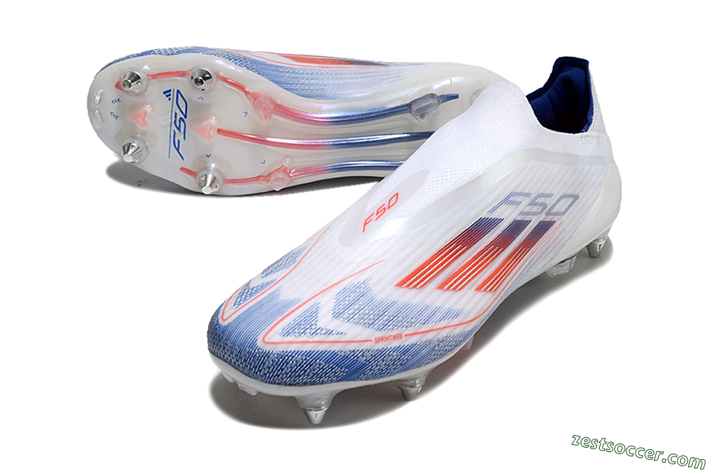Adidas F50 Elite Laceless SG Low-Tops Soccer Cleats - White/Blue/Red 3