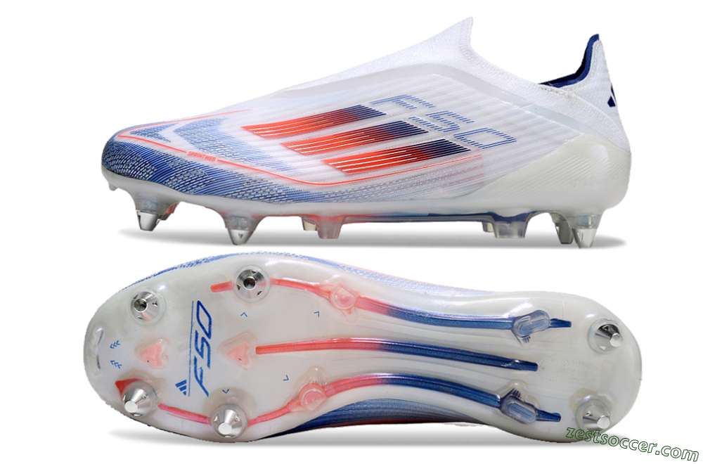 Adidas F50 Elite Laceless SG Low-Tops Soccer Cleats - White/Blue/Red 1