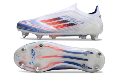 Adidas F50 Elite Laceless SG Low-Tops Soccer Cleats - White/Blue/Red
