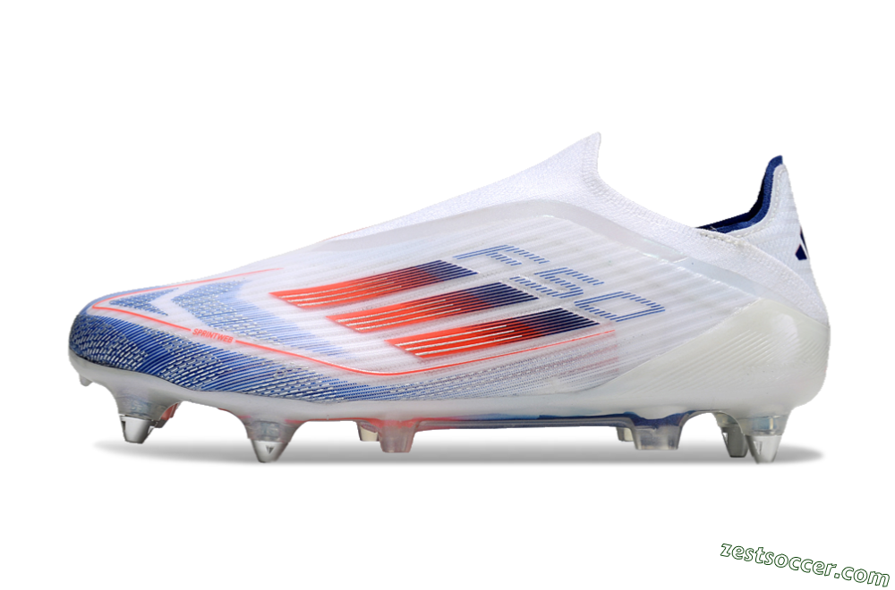Adidas F50 Elite Laceless SG Low-Tops Soccer Cleats - White/Blue/Red 2