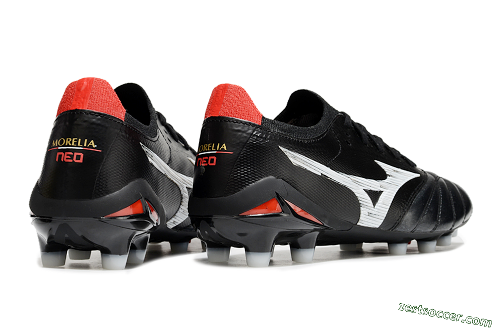 Mizuno Morelia Neo 4 FG Low-Tops Soccer Cleats - Black/White/Red 6