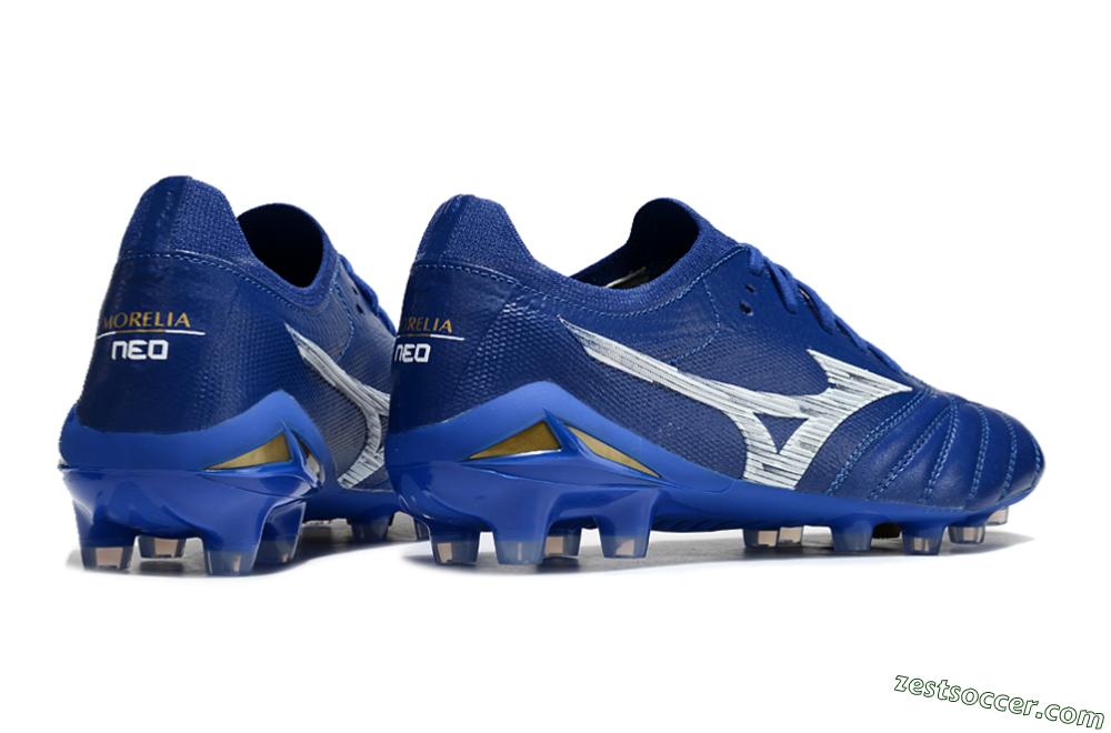 Mizuno Morelia Neo 4 FG Low-Tops Soccer Cleats - Blue/White/Gold 6