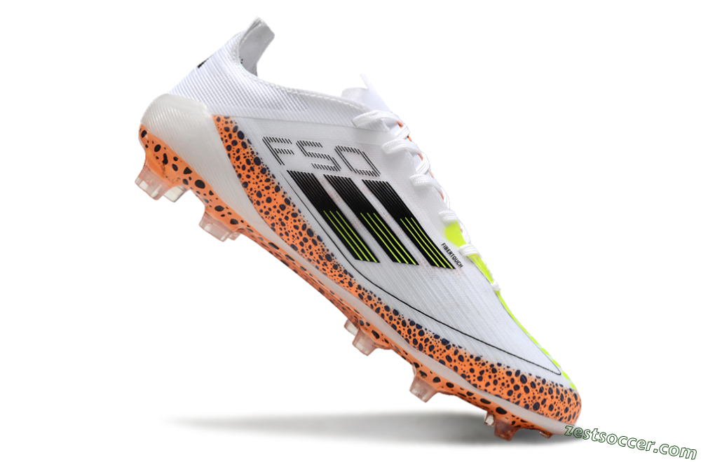 Adidas F50 Elite FG Low-Tops Soccer Cleats - White/Black/Leopard/Yellow 4