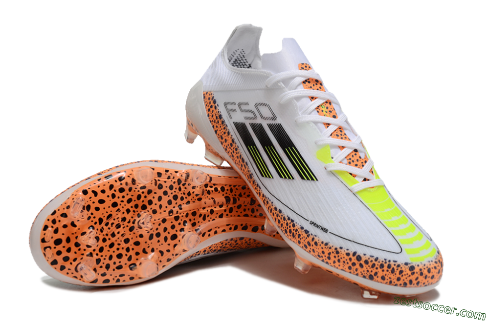 Adidas F50 Elite FG Low-Tops Soccer Cleats - White/Black/Leopard/Yellow 3