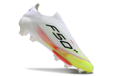 Adidas F50+ Lightstrike Elite Laceless FG Low-Tops Soccer Cleats - White/Red/Yellow